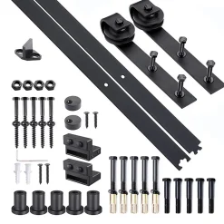 Homcom Kit de porte coulissante compatibilité porte d'une épaisseur de 35-45 mm et largeur max. 1 m charge max. 100 Kg acier brun foncé- Porte Coulissante