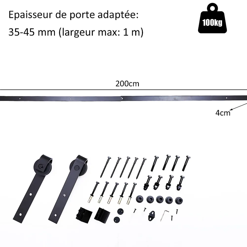 Homcom Kit de porte coulissante compatibilité porte d'une épaisseur de 35-45 mm et largeur max. 1 m charge max. 100 Kg acier brun foncé- Porte Coulissante