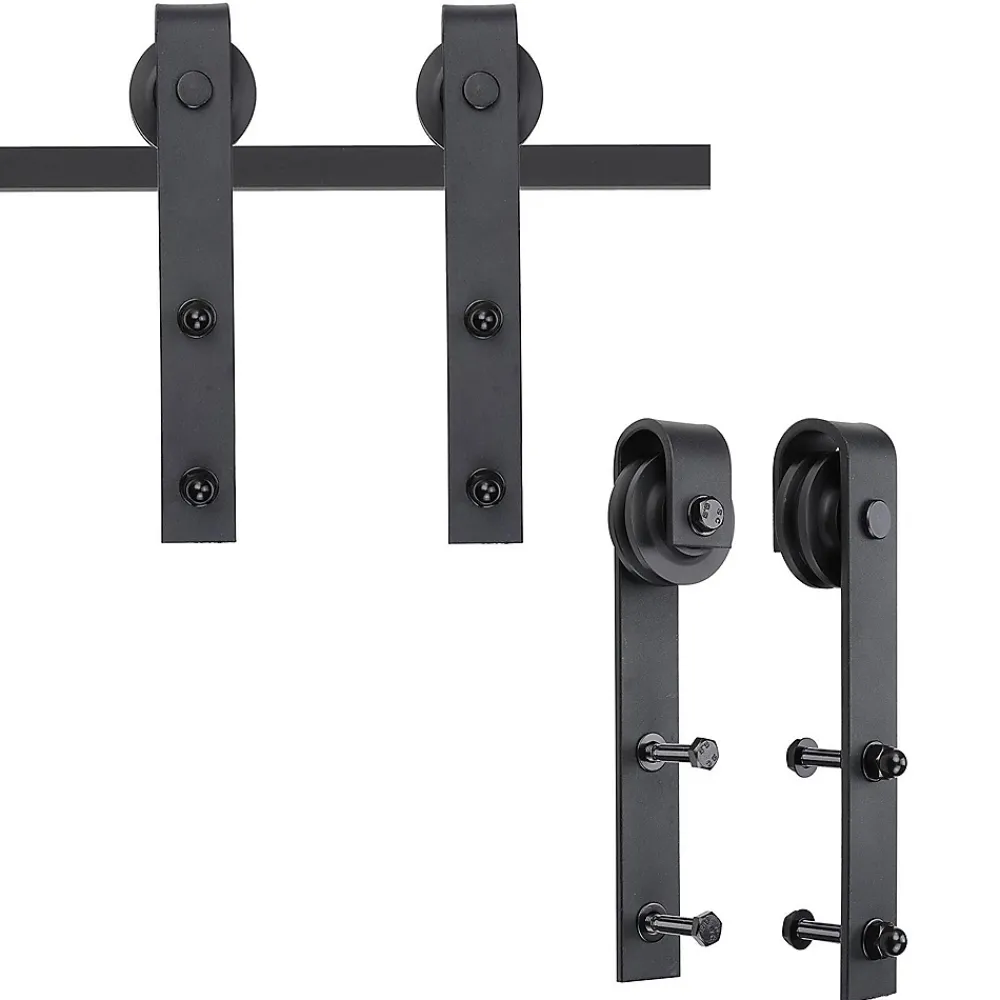 Homcom Kit de porte coulissante compatibilité porte d'une épaisseur de 35-45 mm et largeur max. 1 m charge max. 100 Kg acier brun foncé- Porte Coulissante