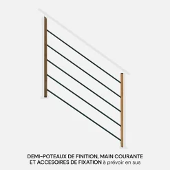 Kordo Kit de remplissage pour garde-corps en escalier avec traverses et tubes, Moka- Garde-Corps, Balustrade