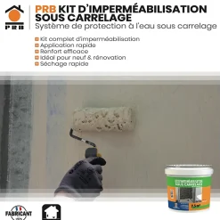 Prb Kit dImperméabilisation Sous Carrelage - Primaire 1kg, Résine 6kg, Bande dArmature SEBS 10m - Kit Complet Étanchéité Sols et Murs- Ragréage Et Primaire Pour Carrelage