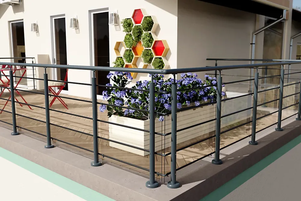 Alumin'home Kit garde corps à plat Oxalis gris 2m- Garde-Corps, Balustrade