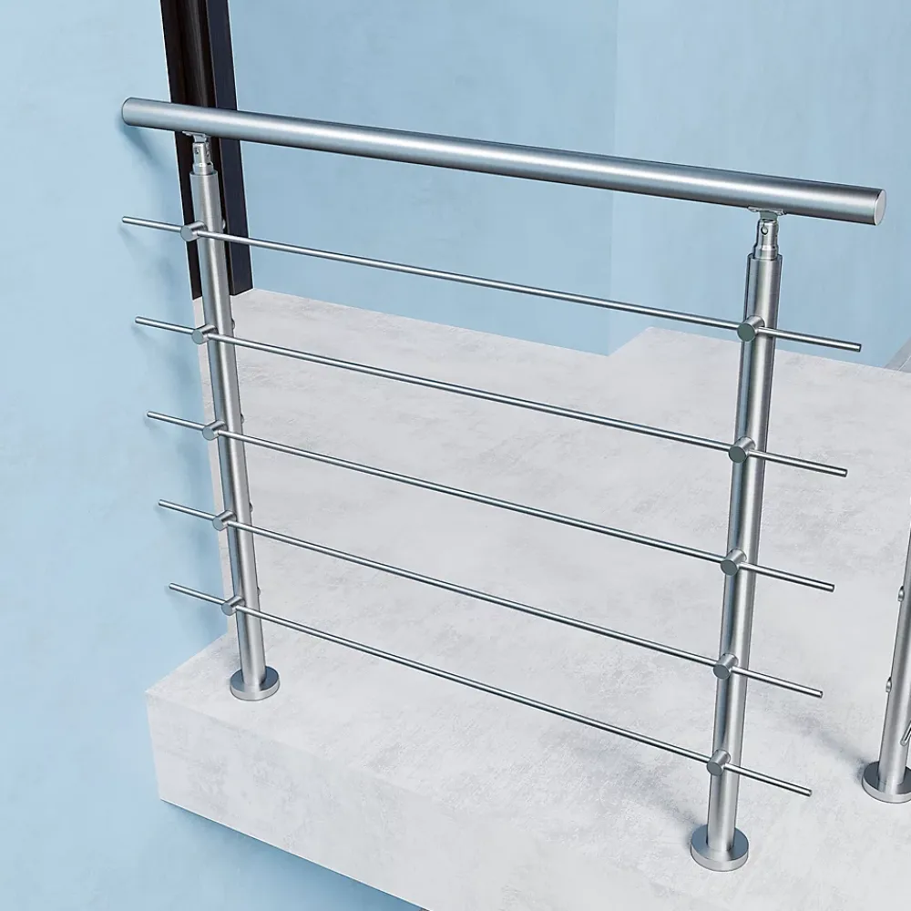Saniland Kit garde corps en acier inoxydable a 5 traverses Longueur 100 cm Balustrade a fixation a plat pour terrasse ou escalier- Garde-Corps, Balustrade
