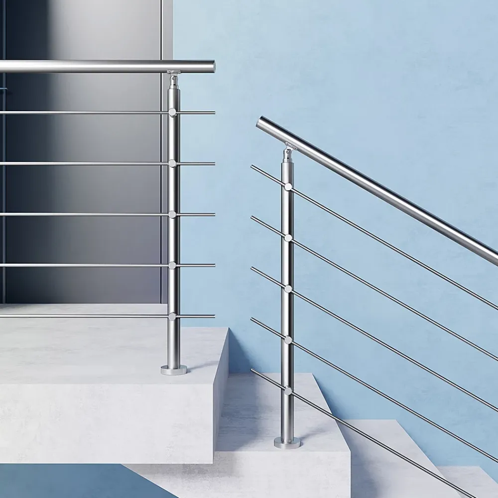 Saniland Kit garde corps en acier inoxydable a 5 traverses Longueur 100 cm Balustrade a fixation a plat pour terrasse ou escalier- Garde-Corps, Balustrade