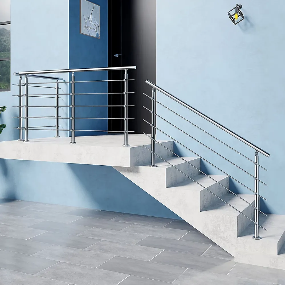 Saniland Kit garde corps en acier inoxydable a 5 traverses Longueur 100 cm Balustrade a fixation a plat pour terrasse ou escalier- Garde-Corps, Balustrade