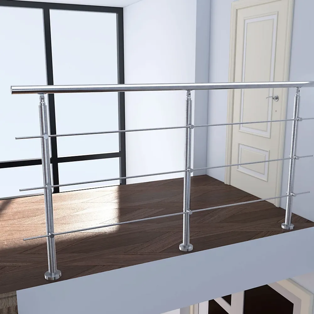 Saniland Garde-Corps, Balustrade<Kit garde corps en acier inoxydable a 3 traverses Longueur 200 cm Balustrade a fixation a plat pour terrasse ou escalier