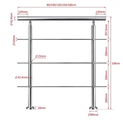 Saniland Garde-Corps, Balustrade<Kit garde corps en acier inoxydable a 3 traverses Longueur 200 cm Balustrade a fixation a plat pour terrasse ou escalier