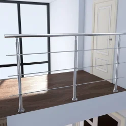 Saniland Kit garde corps en acier inoxydable a 3 traverses Longueur 180 cm Balustrade a fixation a plat pour terrasse ou escalier- Garde-Corps, Balustrade