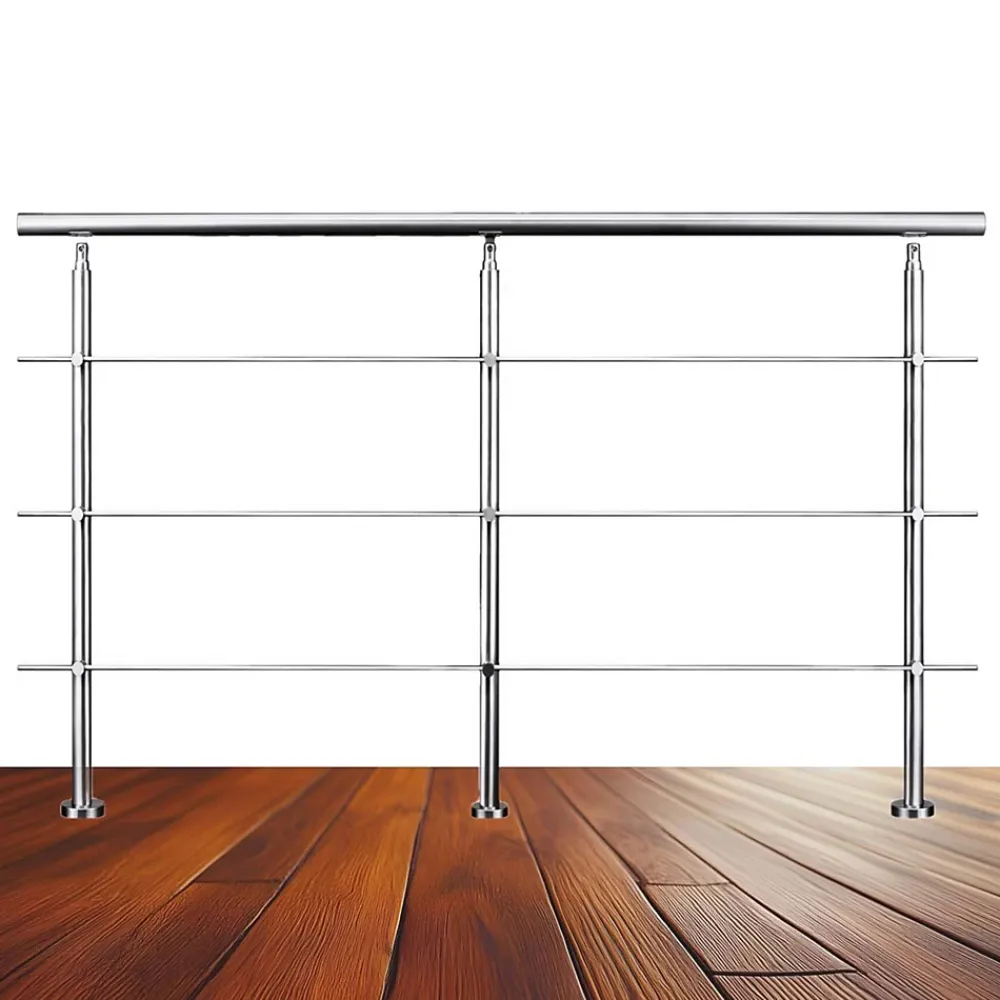 AICA Sanitaire Accessoire D'Escalier<Kit garde-corps 3 barres rondes 2m Acier Inox 201 Argent - Installation verticale - Usage intérieur et extérieur