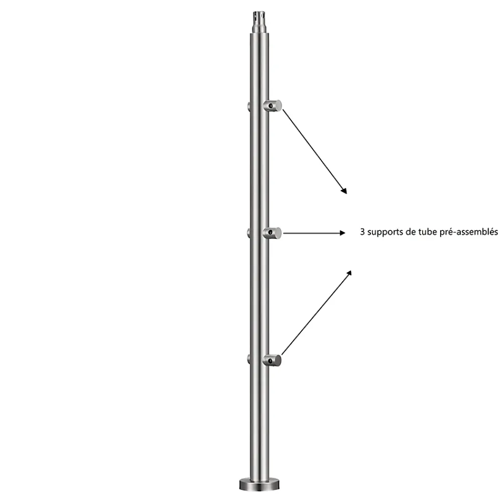 AICA Sanitaire Accessoire D'Escalier<Kit garde-corps 3 barres rondes 2m Acier Inox 201 Argent - Installation verticale - Usage intérieur et extérieur