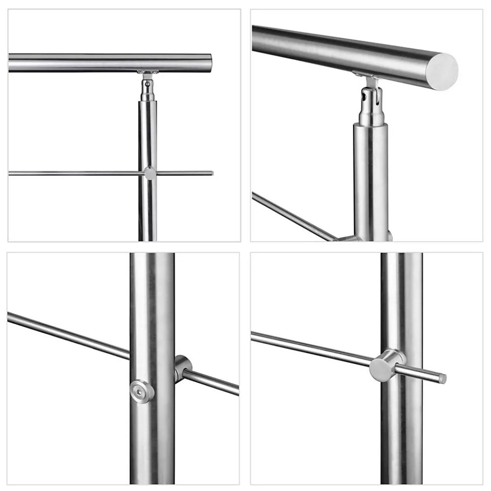 AICA Sanitaire Accessoire D'Escalier<Kit garde-corps 3 barres rondes 2m Acier Inox 201 Argent - Installation verticale - Usage intérieur et extérieur