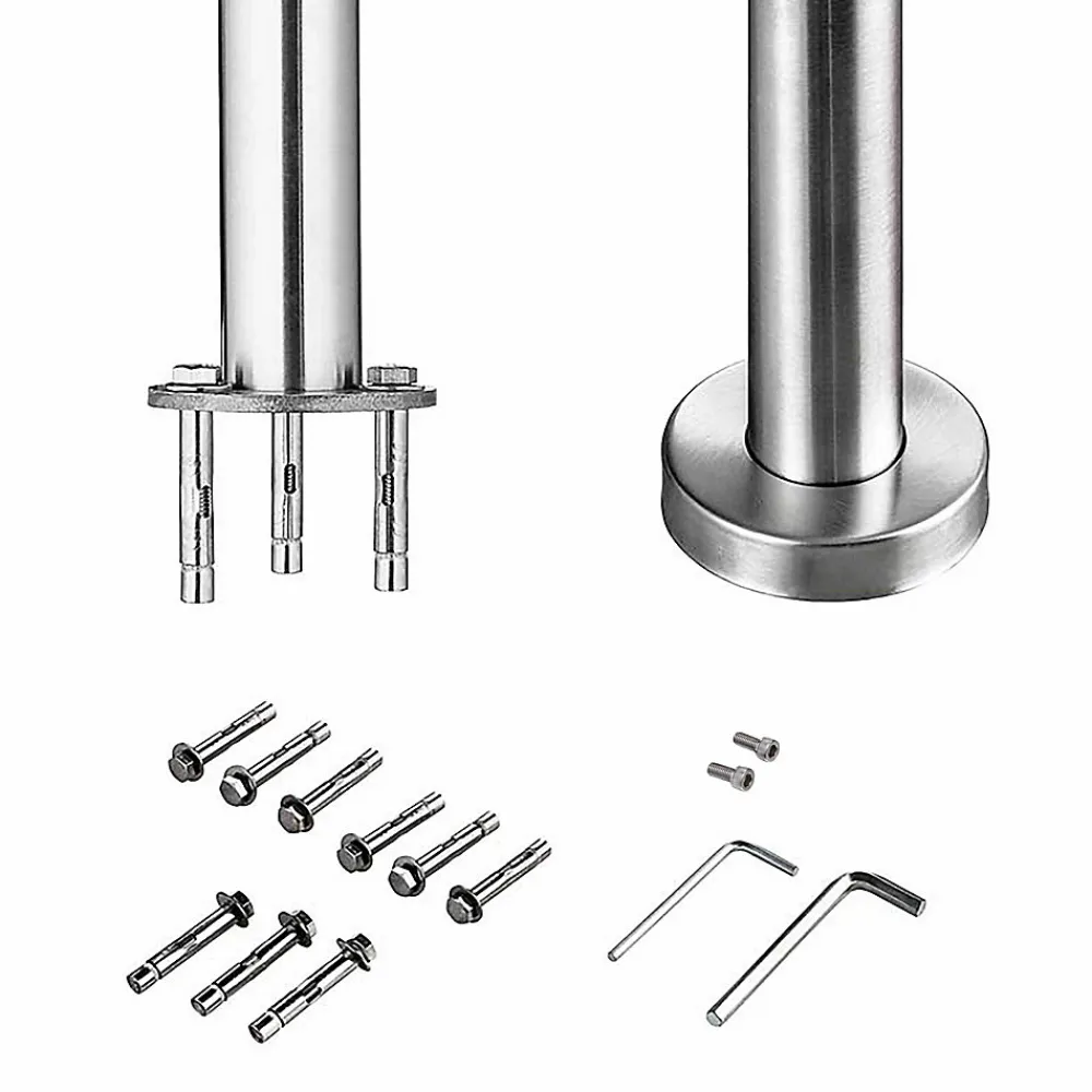 AICA Sanitaire Accessoire D'Escalier<Kit garde-corps 3 barres rondes 2m Acier Inox 201 Argent - Installation verticale - Usage intérieur et extérieur