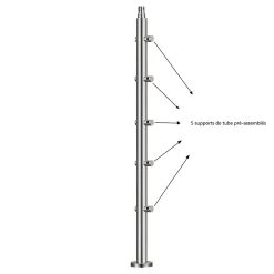 AICA Sanitaire Kit garde-corps 5 barres rondes 80cm Acier Inox 201 Argent - Installation verticale - Usage intérieur et extérieur- Accessoire D'Escalier