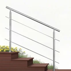 AICA Sanitaire Accessoire D'Escalier<Kit garde-corps 3 barres rondes 1.8m Acier Inox 201 Argent - Installation verticale - Usage intérieur et extérieur