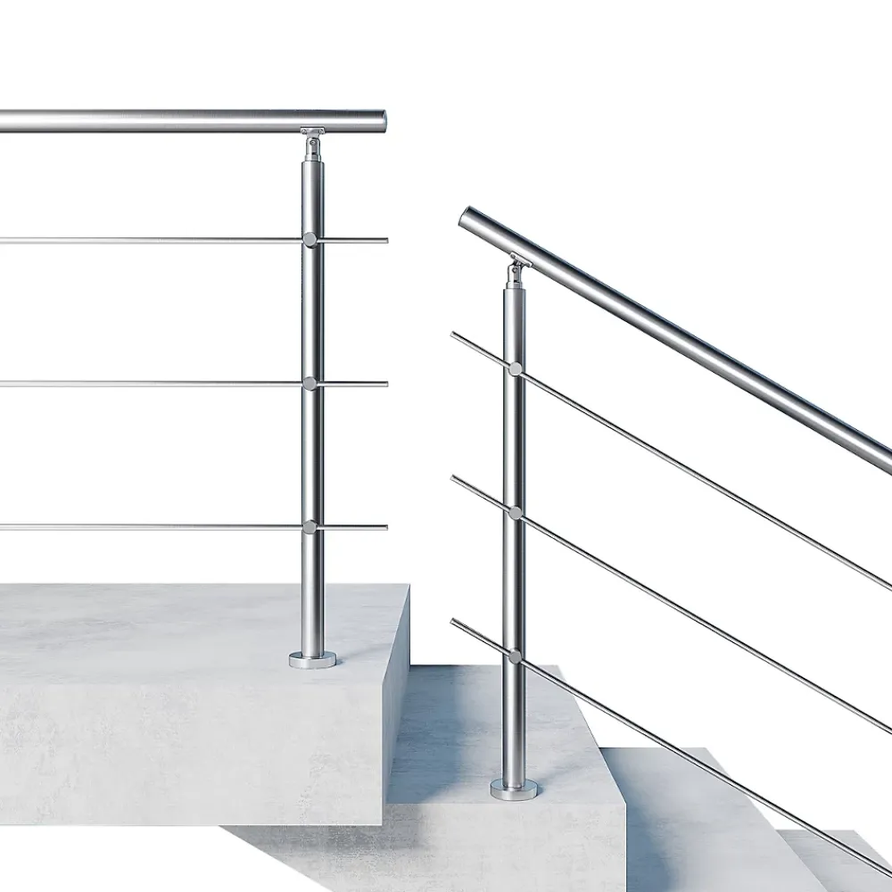 AICA Sanitaire Accessoire D'Escalier<Kit garde-corps 3 barres rondes 1.8m Acier Inox 201 Argent - Installation verticale - Usage intérieur et extérieur