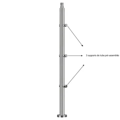 AICA Sanitaire Accessoire D'Escalier<Kit garde-corps 3 barres rondes 1.8m Acier Inox 201 Argent - Installation verticale - Usage intérieur et extérieur