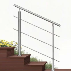 AICA Sanitaire Kit garde-corps 3 barres rondes 1m Acier Inox 201 Argent - Installation verticale - Usage intérieur et extérieur- Accessoire D'Escalier