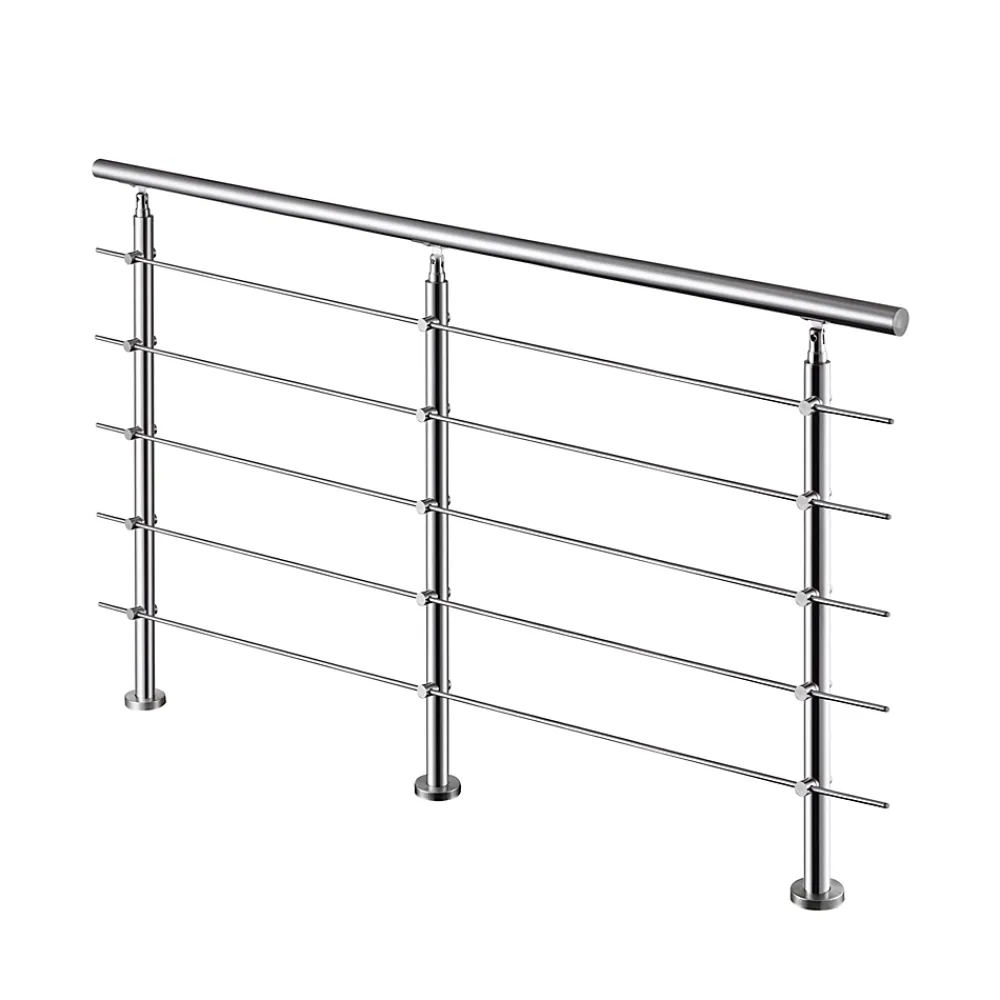 AICA Sanitaire Accessoire D'Escalier<Kit garde-corps 5 barres rondes 2.2m Acier Inox 201 Argent - Installation verticale - Usage intérieur et extérieur