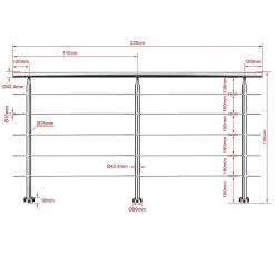 AICA Sanitaire Accessoire D'Escalier<Kit garde-corps 5 barres rondes 2.2m Acier Inox 201 Argent - Installation verticale - Usage intérieur et extérieur
