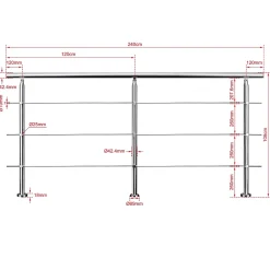 AICA Sanitaire Accessoire D'Escalier<Kit garde-corps 3 barres rondes 2.4 m Acier Inox 201 Argent - Installation verticale - Usage intérieur et extérieur