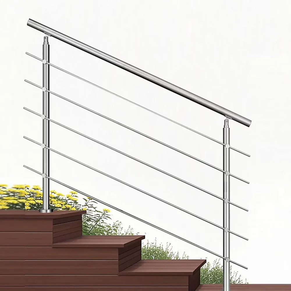 AICA Sanitaire Accessoire D'Escalier<Kit garde-corps 5 barres rondes 1.8m Acier Inox 201 Argent - Installation verticale - Usage intérieur et extérieur