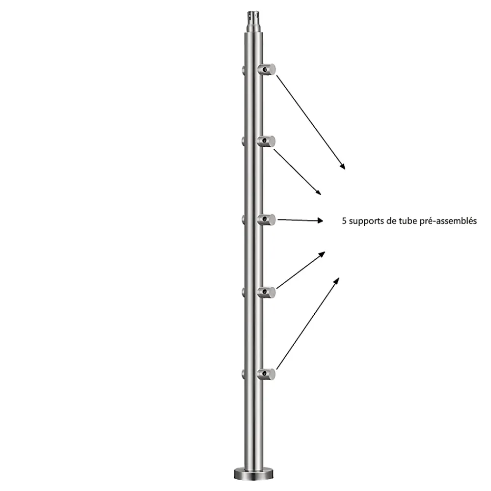AICA Sanitaire Accessoire D'Escalier<Kit garde-corps 5 barres rondes 1.8m Acier Inox 201 Argent - Installation verticale - Usage intérieur et extérieur