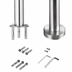 AICA Sanitaire Accessoire D'Escalier<Kit garde-corps 5 barres rondes 1.8m Acier Inox 201 Argent - Installation verticale - Usage intérieur et extérieur