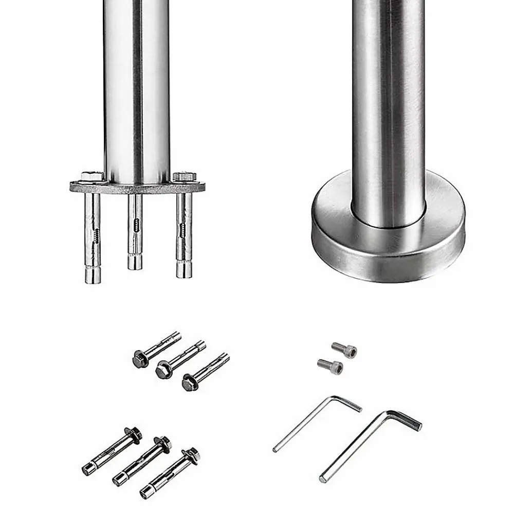 AICA Sanitaire Accessoire D'Escalier<Kit garde-corps 5 barres rondes 1.8m Acier Inox 201 Argent - Installation verticale - Usage intérieur et extérieur