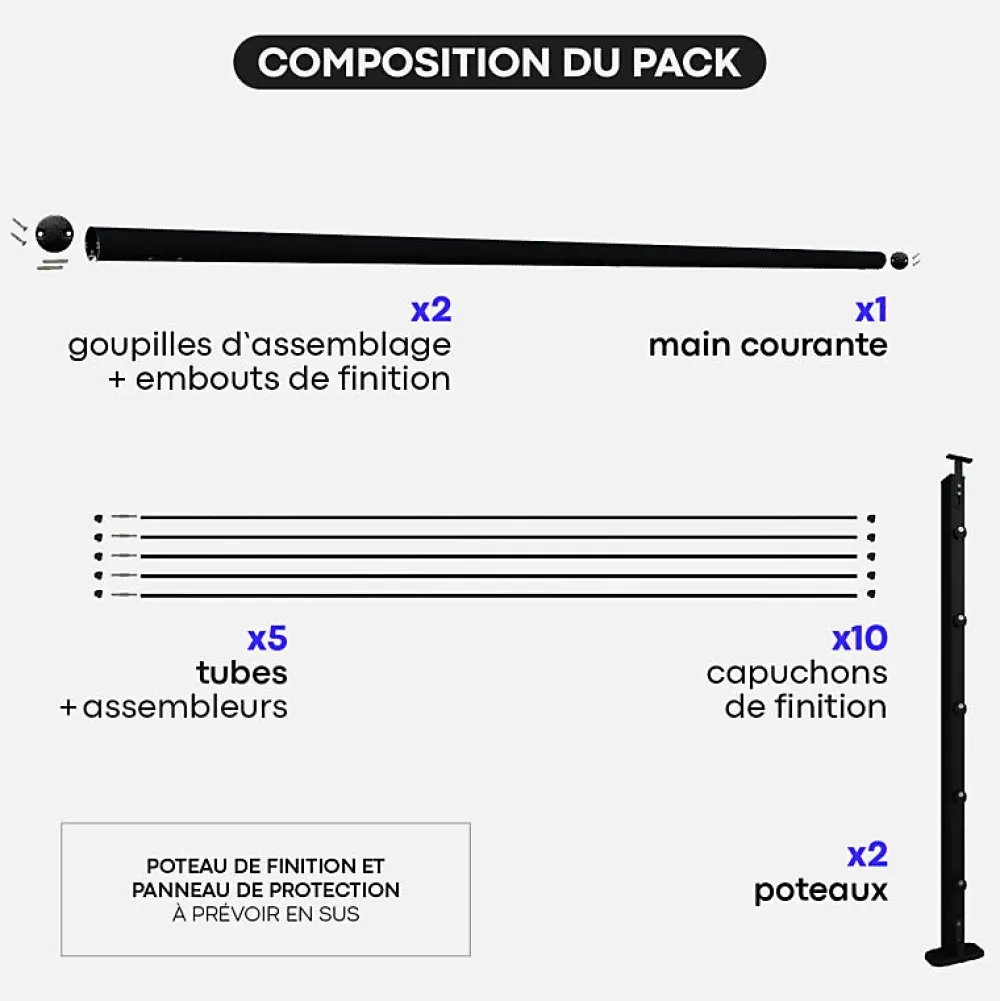 Kordo Kit garde-corps aluminium noir 2m pose à plat, Initio- Garde-Corps, Balustrade