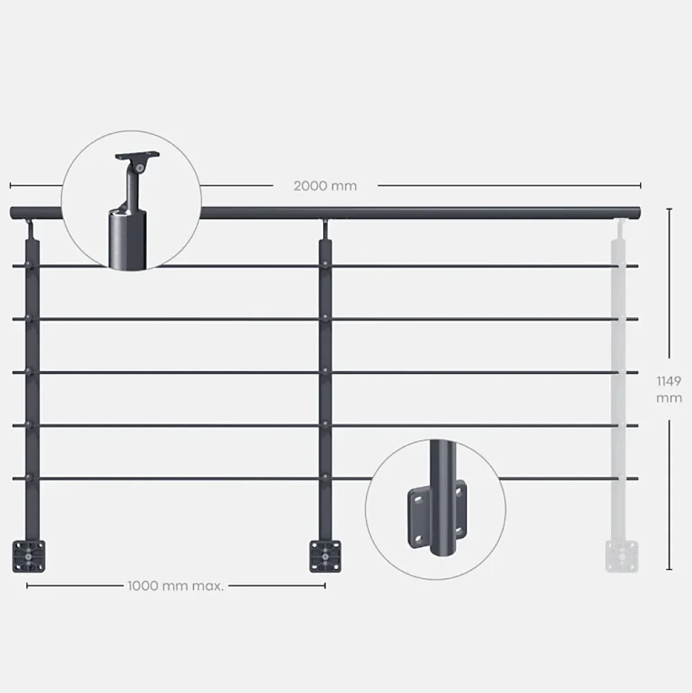 Kordo Garde-Corps, Balustrade<Kit garde-corps aluminium gris anthracite 2m pose latérale, Opalu