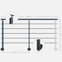 Kordo Garde-Corps, Balustrade<Kit garde-corps aluminium gris anthracite 2m pose latérale, Initio