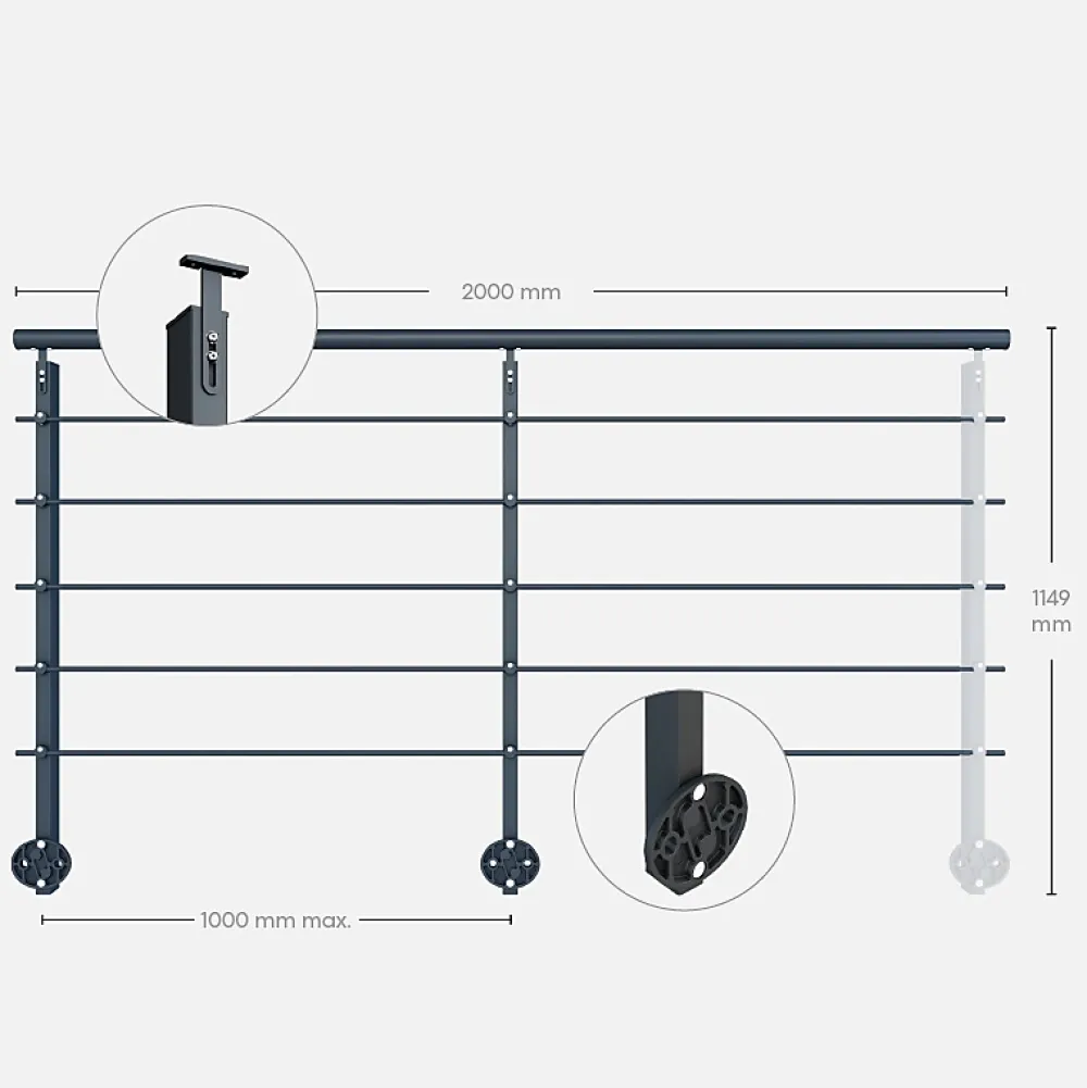 Kordo Garde-Corps, Balustrade<Kit garde-corps aluminium gris anthracite 2m pose latérale, Initio