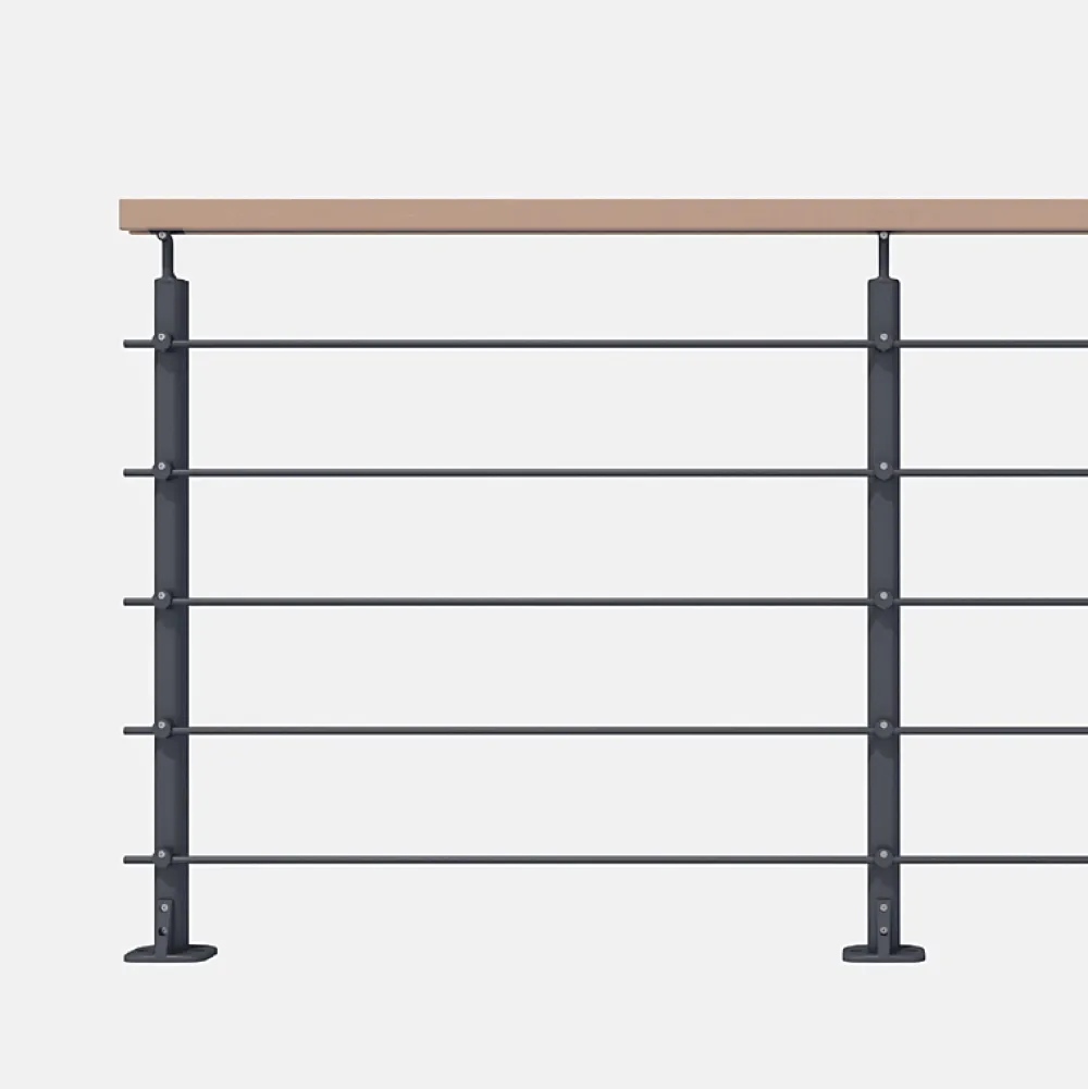 Kordo Kit garde-corps anthracite avec main courante hêtre 2m pose à plat, Opalu- Garde-Corps, Balustrade