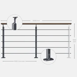 Kordo Kit garde-corps anthracite avec main courante Kebony 2m pose à plat, Opalu- Garde-Corps, Balustrade