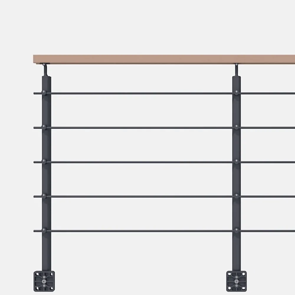 Kordo Kit garde-corps anthracite avec main courante hêtre 2m pose en applique, Opalu- Garde-Corps, Balustrade