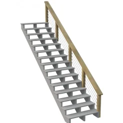 Decklinea Kit Garde-corps Bois 15 marches JERSEY - Escalier Extérieur - Recoupables - Traité Autoclave - Montage Facile - Garantie 10 ans- Garde-Corps, Balustrade