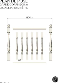 Decoparisienne Garde-Corps, Balustrade<Kit garde-corps bois massif tourné - Longueur 1200mm