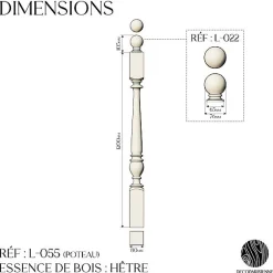 Decoparisienne Garde-Corps, Balustrade<Kit garde-corps bois massif tourné - Longueur 1200mm