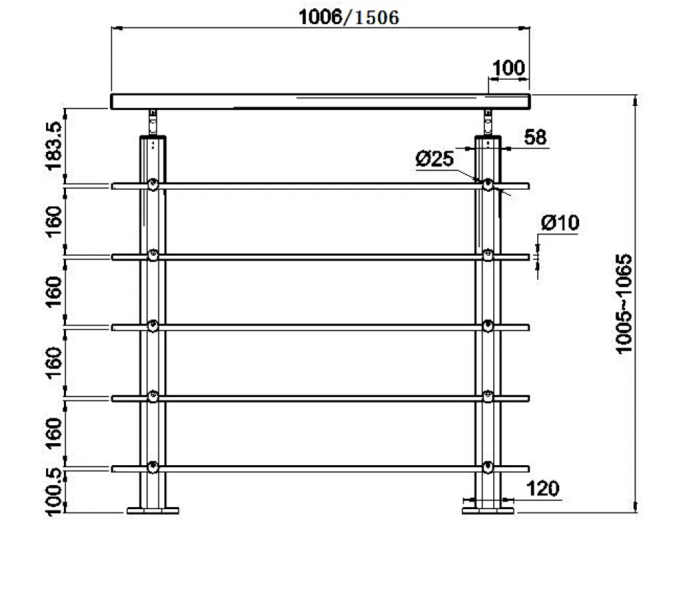 AICA Sanitaire Kit Garde-corps 1.5m alu noir avec 5 traverses et main courante - Pose verticale à plat - Intérieur et extérieur- Accessoire D'Escalier