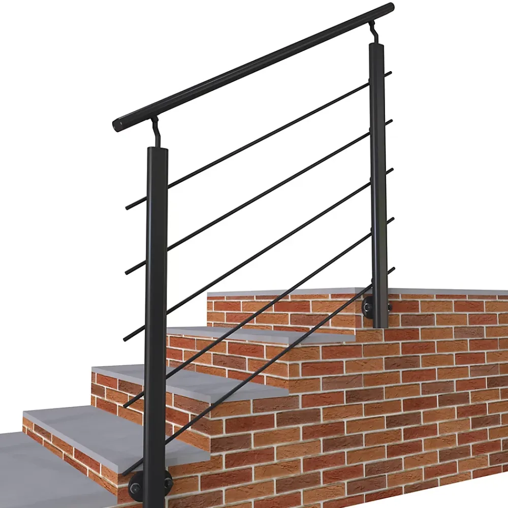 AICA Sanitaire Kit Garde-corps 1m alu noir avec 5 traverses et main courante - Pose suspendue et latérale - Intérieur et extérieur- Accessoire D'Escalier