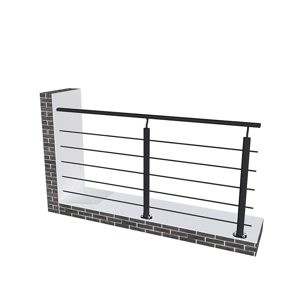 AICA Sanitaire Kit Garde-corps 2m avec raccords muraux - Alu NOIR - Pose verticale à plat - Pour usage intérieur et extérieur- Accessoire D'Escalier