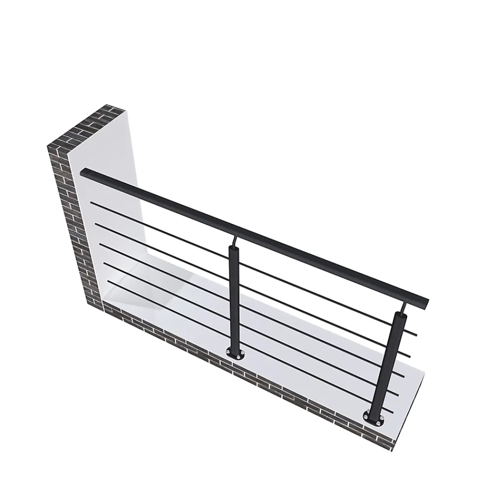 AICA Sanitaire Kit Garde-corps 2m avec raccords muraux - Alu NOIR - Pose verticale à plat - Pour usage intérieur et extérieur- Accessoire D'Escalier