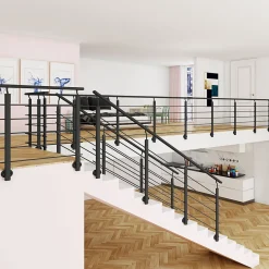 Saniland Kit Garde-corps 2ml garde-corps avec 5 barreaux fixation latérale en aluminium noir mat- Garde-Corps, Balustrade