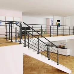 Saniland Garde-Corps, Balustrade<Kit Garde-corps 2ml garde-corps avec 5 barreaux fixation à plat en aluminium noir mat