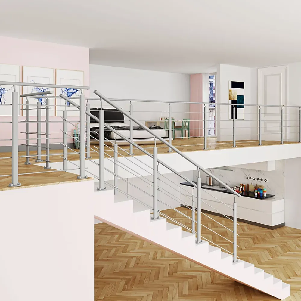 Saniland Garde-Corps, Balustrade<Kit Garde-corps 2ml garde-corps avec 5 traverses fixation à plat en aluminium Gris mat