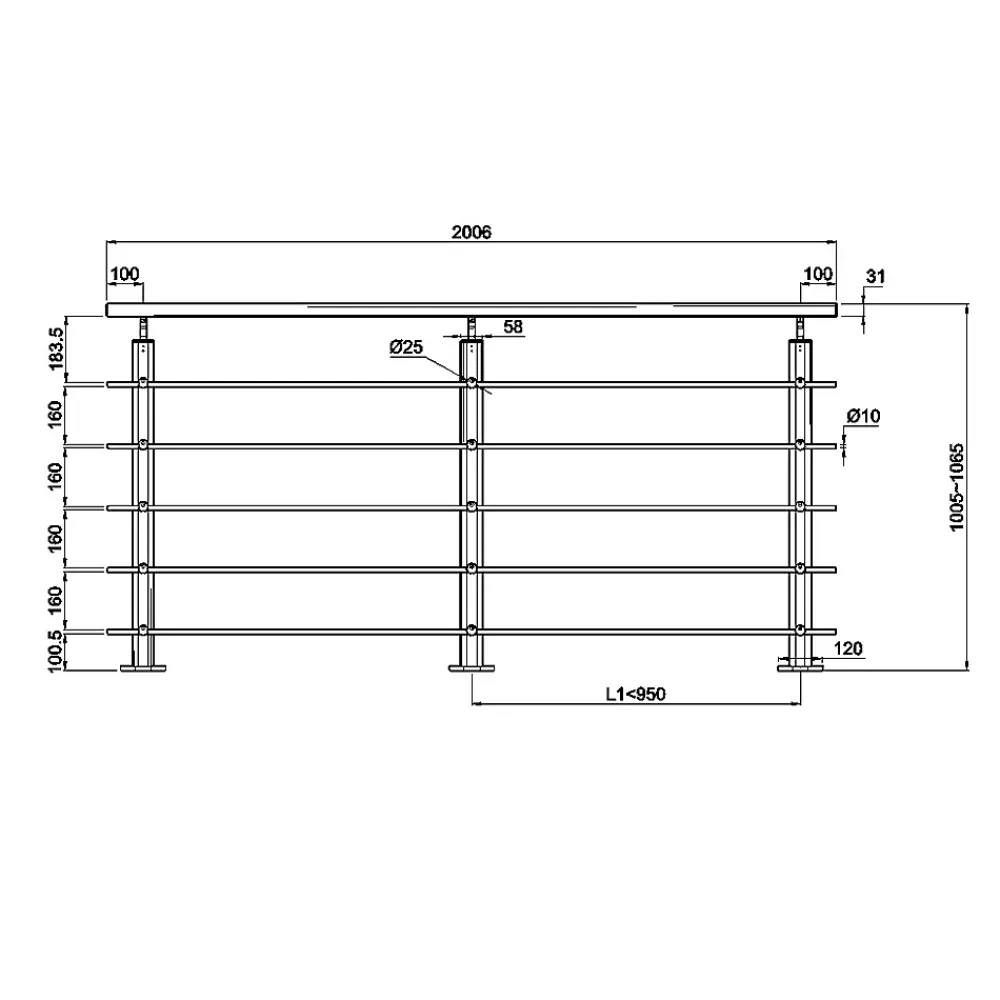 Saniland Garde-Corps, Balustrade<Kit Garde-corps 2ml garde-corps avec 5 traverses fixation à plat en aluminium Gris mat
