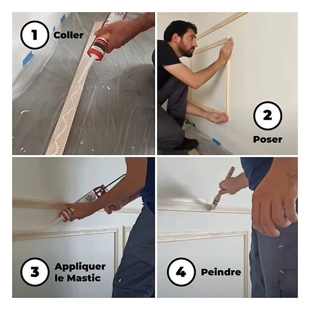 Nordlinger Pro Moulure<Kit moulure décor 2 - 370 à 400cm - Moulure murale bois pour soubassement