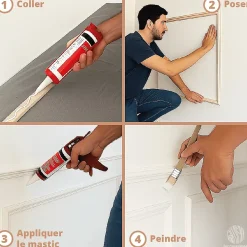 Decoparisienne Kit moulures murales décorative 400 cm - Cimaises - Plinthes - Style Haussmannien - Encadrement a peindre - 24 pièces- Moulure