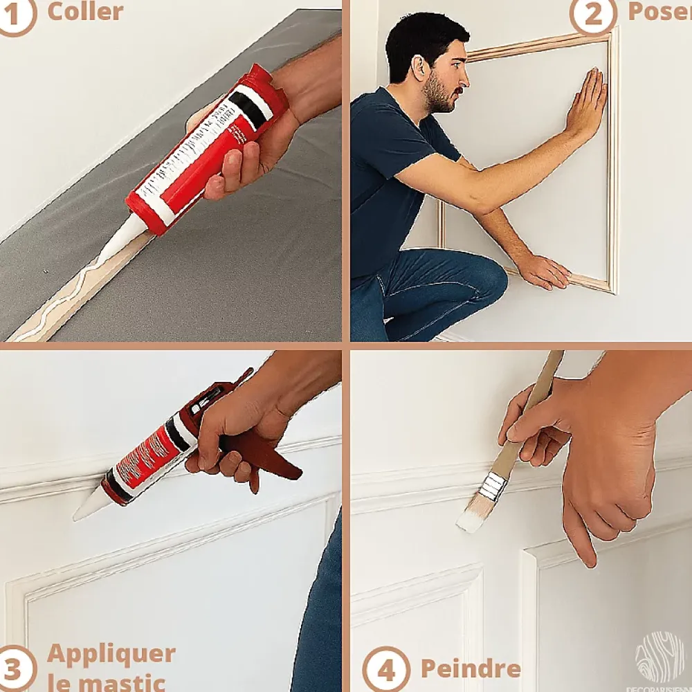 Decoparisienne Moulure<Kit moulures murales décorative 400cm - Cimaises - Plinthes - Style Haussmannien - Encadrement a peindre - 16 pièces