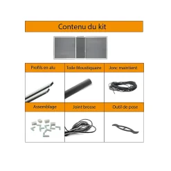 Volet-Moustiquaire Kit moustiquaire extensible H 70 cm x L 100 cm alu blanc sans perçage- Moustiquaire Pour Fenêtre